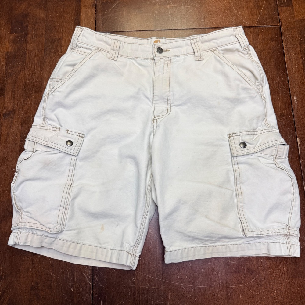 Carhartt Cargo Shorts Mens 34 White Relaxed Fit Cotton Canvas Workwear 100277